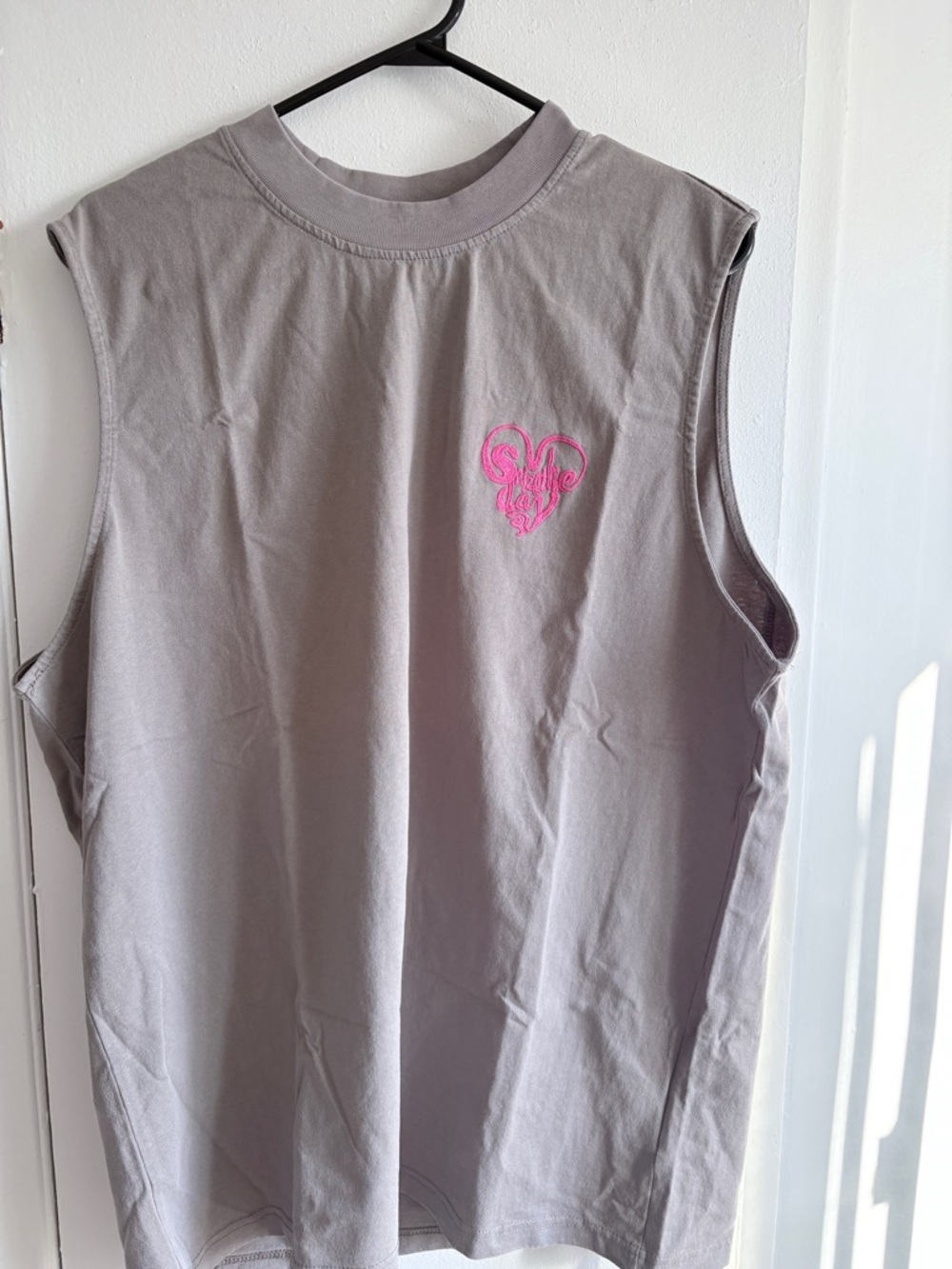 Gray Sleeveless Men's Shirt with Pink Heart Logo